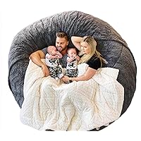 6FT Giant Faux Fur Bean Bag Cover for Adults, Round Fluffy Bean Bag Bed (No Filler), Machine Washable Big Size
