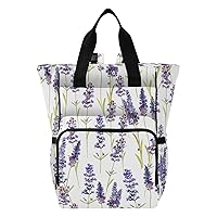 Lavender Flowers Diaper Bag Backpack for Baby Boy Girl Large Capacity Baby Changing Totes with Three Pockets Multifunction Travel Diaper Bag for Travelling Shopping