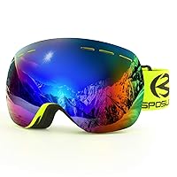 Ski Goggles Frameless Anti-Fog Windproof OTG Design Snowboard Goggles UV400 Block Eyes Protect Oversize Lens Outdoor Snow Sport Skiing Glasses Cycling Motorcycles Adult Youth (Green&Green Lens)