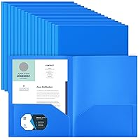 Gueevin 50 Pcs Plastic Folders with Pockets, Two Pocket Folder Fit Letter Size, Heavy Duty School Folders Business Card Holder for Home Office School Bussiness, 11.61 x 9.45 Inches (Blue)