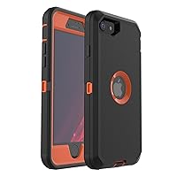 for iPhone SE Case Heavy Duty Protective Cover for iPhone SE 2022(3rd Gen) iPhone SE 2020(2nd Gen) Screen Dust Protection Wireless Charging Shockproof Non-Slip Protective Case（Black/Orange）
