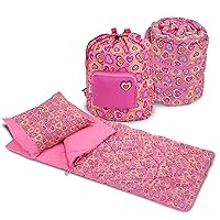 Emily Rose Kids 3-Piece Girls Sleeping Bag Set - Includes Thick Soft Slumber Bag, Carry Case, and Pillow Case | Toddler Sleep Bag for Travel Naps and Sleepovers | Kids Nap Mat Playful Hearts Design