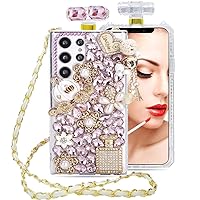 Luxury Pumpkin Phone Case for Samsung Galaxy S24 S23 S22 S21 Ultra Plus FE Perfume Bottle Design TPU Coque with Crossbody Long Leather Lanyard (Pink, Galaxy S24 Ultra)