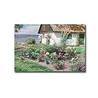 Canvas Painting Posters and Print Roses In Bloom At An Old Garden Cottage Vintage Landscape Painting Rustic Country Garden Print Kitchen Dining Room Wall Decor 12x18inch without Frame