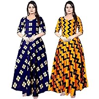 Jessica-Stuff Women Printed Rayon Blend Stitched Anarkali Gown Wedding Dress Pack of 2 (17114)