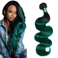 Ombre Green 1 Bundle Hair Ombre 1B/Green Color Body Wave Hair Bundles Unprocessed Virgin Human Hair Extensions for Women (18