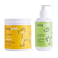 Calming Chews & Ahiflower Omega Oil Bundle - Skin, Coat, Hip and Joint Supplement for Dogs - Anxiety Relief