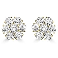1.80 ct Round Cut Diamond Cluster Earrings in 14 kt Yellow Gold With Push Back