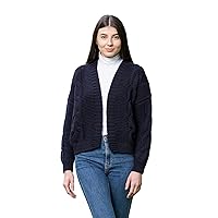SAOL Irish Cardigan Sweater for Women Soft Merino Wool Blend Cable Knit Open Boyfriend Large Coat