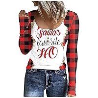 Merry Christmas Women Button Up Henley Shirts Casual Ribbed Long Sleeve T-Shirt Classic Slim Fit Festival Clothes