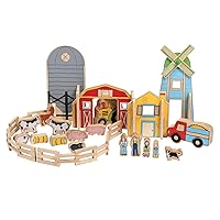 -FF432 Happy Architect - Farm - Set of 26 - Ages 2+ - Wooden Blocks for Preschoolers and Elementary Aged Kids - Includes Farmers, Animals and Buildings
