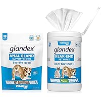 Glandex 30ct Peanut Butter Anal Gland Soft Chews with Glandex 75ct Pet Wipes Bundle by Vetnique Labs