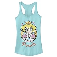 Fifth Sun Women's Nintendo Peach Hearts Slim Fit, Scoop Hem Racerback Tank