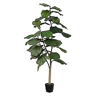 Vickerman 4ft Artificial Potted Fiddle Tree - 39 Large Fiddle Leaves - Tall - Green Silk Artificial Indoor Fiddle Plant - Single Stem - Home Office Decor - Faux Tree for Living Room