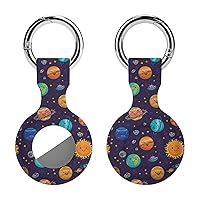 Cartoon Outer Space Soft Silicone Case for AirTag Holder Protective Cover with Keychain Key Ring Accessories