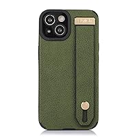 Leather Case for iPhone 14/14 Pro/14 Plus/14 Pro Max,Lens Protection Anti-Scraping Cover Stylish Lychee Texture Slim Back Wristband Shockproof TPU Inner Shell,Green,14 Plus 6.7''