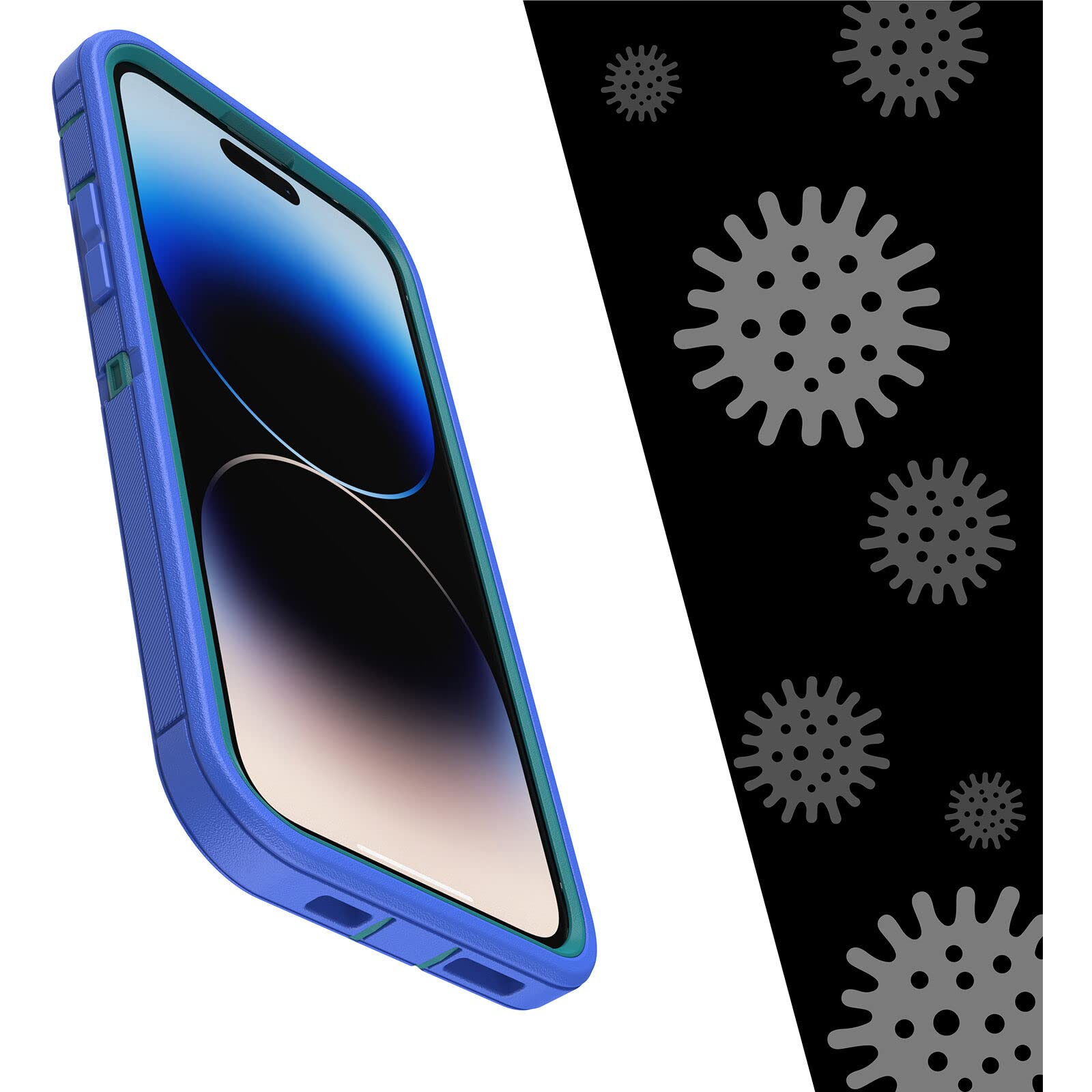 OtterBox Defender Series Screenless Edition Case for iPhone 14 Pro Max (Only) - Case Only - Microbial Defense Protection - Non-Retail Packaging - Rain Check (Blue)