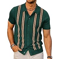 PJ PAUL JONES Mens Polo Shirts Vintage Striped Button Down Knitted Golf Shirts