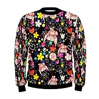 CowCow Womens Cartoon Rabbit Alice Wonderland Space Rocket Print Soft Comfy Fleece Sweatshirt
