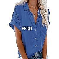 EFOFEI Women's Short Sleeves Button T-Shirt Fashion Solid Color Tunic FF00