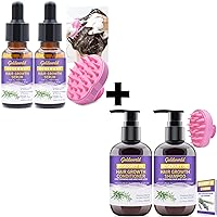 Hair Growth Serum and Hair Growth Shampoo Conditioner Set w/Scalp Massager for Hair Growth,Rosemary Keratin Biotin Rice Water Argan Oil Sulfate Free