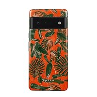BURGA Phone Case Compatible With Google Pixel 6 PRO - Hybrid 2-Layer Hard Shell + Silicone Protective Case -Neon Orange Palm Trees Leaf Tropical Exotic Green Palms - Scratch-Resistant Shockproof Cover