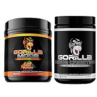 Gorilla Mode Pre Workout (Fruit Punch) + Creatine (100 Serv.) - Comprehensive Stack for Improved Strength, Power Output, and Muscle Size