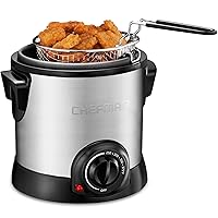 Chefman Fry Guy Deep Fryer with Removable Basket, Easy-to-Clean Non-Stick Coating and Cool-to-Touch Exterior, Adjustable Temperature Control, 4.2 Cup/ 1 Liter Capacity, Stainless Steel