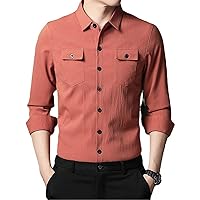 Korean Spring Autumn Men Long Sleeve Shirt Solid Button Pocket Lapel Streetwear Male Clothes Casual Business Tops