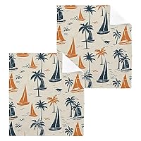 Washcloths 2 Pack Sailing Coconut Tree Cotton Wash Cloths - 12 x 12 Inches Highly Absorbent Soft Face Towel Bath Quick Drying Hand Towels for Bathroom,Gym,Hotel and Spa