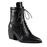 LEHOOR Women Stacked Block Heel Pointed Toe Ankle Boots Lace Up with Side Zipper Chelsea Booties Matte Leather Chunky Heel Short Dress Boots 4-11 M US
