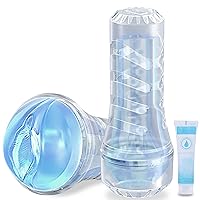 Male Masturbator Cup with Transparent See-Through Vagina, Adorime Realistic Textured Handheld Pocket Vagina Pussy, Ultra-Soft Masturbation Stroker for Men with 7.5 Inches Intertable Deepth, Sex Toys