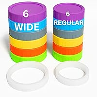 Mason Jar Lids, Canning Lids - Leakproof, Easy to Use, Versatile Usage, Bright & Colorful, Dishwasher Safe, Fits BALL, KERR & More, Pack of 12 (6 Wide Mouth & 6 Regular Mouth)