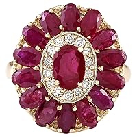 4.42 Carat Natural Red Ruby and Diamond (F-G Color, VS1-VS2 Clarity) 14K Yellow Gold Cocktail Ring for Women Exclusively Handcrafted in USA