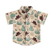 Toddler Baby Boy Western Clothes Cow Print Button Up Shirts Lapel Short Sleeve Dress Shirt Cowboy Summer Tee Tops
