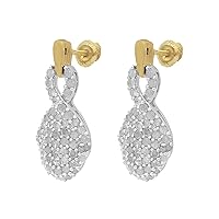 1.44 Carat (Cttw) Round Cut White Natural Diamond Drop Dangle Earrings Sterling Silver Screw Back