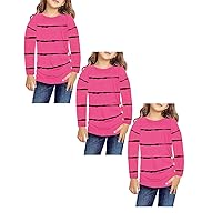 Little Girls Casual Long Sleeve T Shirts Crewneck Tunic Tops Kids Button Striped Tee Blouses Autumn Clothes 2PCS
