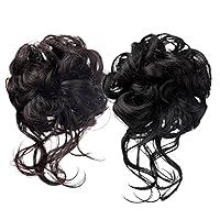 Hairpieces for Women, 2PCS Synthetic Messy Bun Scrunchie with Clip, Thick Wavy Hair Buns Hair Piece Heat-resistant Ponytail Hair Extensions Black Hairpieces