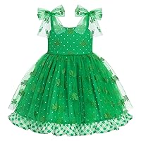 IMEKIS Toddler Kids Girl St Patricks Day Dress Shiny Shamrock Confetti Tutu Birthday Party Photo Shoot Outfit 1-6T