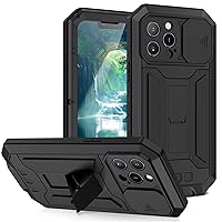 Compatible with iPhone 13/13 Pro/13 Pro Max Metal Case with Screen Protector & Kickstand & Camera Slide Cover Full Body Military Grade Shockproof Dustproof Cover