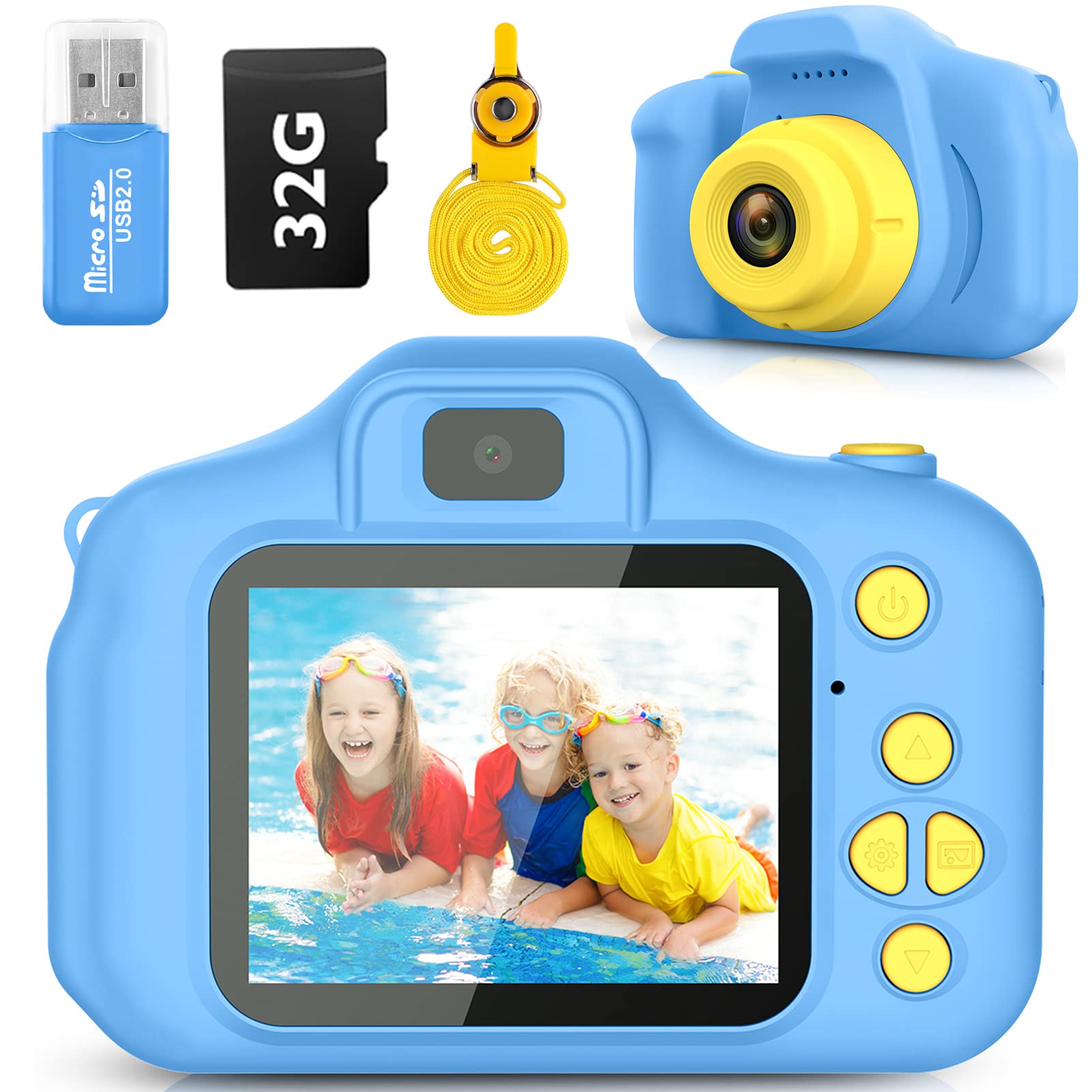 Desuccus Kids Camera Toddler Toys Christmas Birthday Gifts for Boys and Girls Kids Toys 3-9 Year Old HD Video Digital Video Camera for Toddler 5 Puzzle Games with 32GB SD Card (Blue)