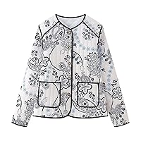Women's Cropped Jacket Floral Print Quilted Jackets Lightweight Jackets Open Front Coats Warm Cardigans Jackets