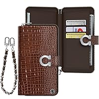 JUST4YOU iPhone 11 Pro Max Zipper Wallet Case with Card Holder Strap Protective Leather Flip Folio Cover Phone Case for Women (Brown) CS_FC_ZW_I11PM_CRBN