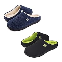 RockDove Set of 2 Pairs - US Size 10.5 Men's Original Two-Tone Memory Foam Slipper(Blue/Natural and Black/Lime)