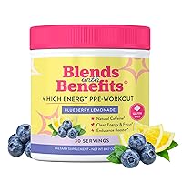 360 Nutrition Blends with Benefits High Energy Pre Workout Powder for Natural Caffeine with Green Coffee Bean, Ginseng, Beta-Alanine, L-Tyrosine - 30 Servings (Blueberry Lemonade)