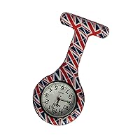 Unisex-Adult Union Jack Print Silicone Medical Watch Nurse Doctor Tunic Brooch White