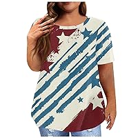 4Th of July Shirts, Women's Short Sleeve Shirt Round Neck Plus Size T-Shirt Independence Day Printed Casual Tops