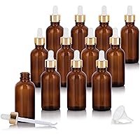 JUVITUS 2 oz Amber Glass Boston Round Bottle with Gold Metal and Glass Dropper (12 pack) + Funnel