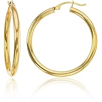 14k REAL Yellow or White or Rose/Pink Gold 3MM Thickness Classic Polished Round Tube Hoop Earrings with Snap Post Closure For Women in Many Sizes and Gauges (15mm, 20mm, 25mm, 30mm, 40mm, 45mm, 50mm)