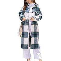 PEHMEA Women's Long Plaid Shirt Jacket Casual Lapel Button Down Flannel Shacket Coat